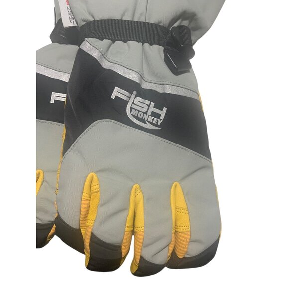 FISH MONKEY Gray + Yellow The Yeti Full Finger Ice Fishing Gloves NWT XXL - Picture 2 of 4